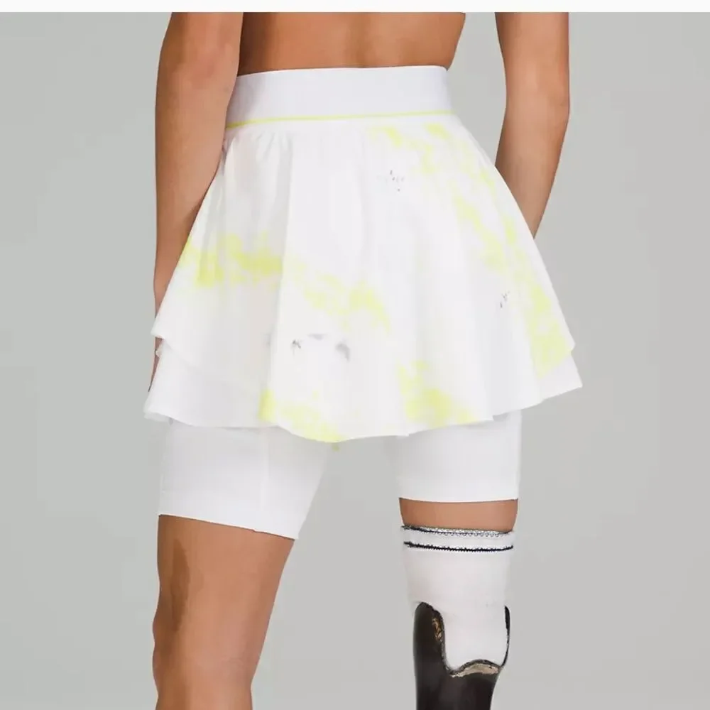 New LULULEMON Court Rival HR High Rise Tennis Athletic Skirt White Yellow Gray 4